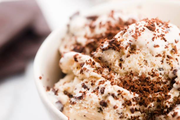 istock Vanilla ice cream with chocolate chips - straciatella. Fresh, sorbet 1127244764