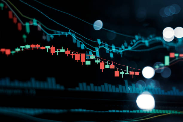 wykres obrotu inwestycjami na giełdzie finansowej. wykres wykresu świecy. uparty punkt, niedźwiedź punkt. trend na abstrakcyjnym tle technologii - analyzing graph chart trader zdjęcia i obrazy z banku zdjęć