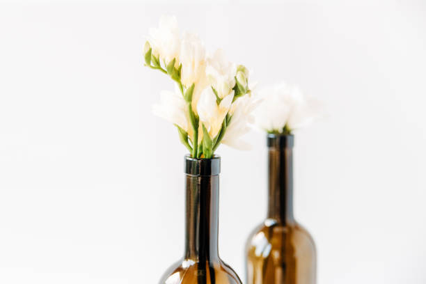 white flowers in boutlles.isolated on white.valentines day,wedding concept