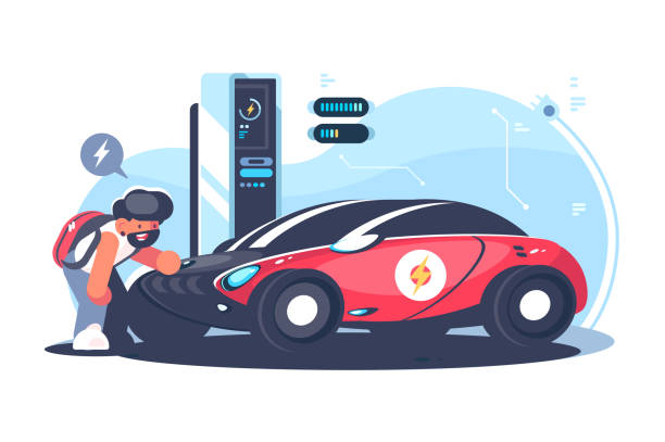 istock Red electric car charging at the charger station 1127249517