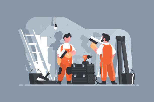 ilustrações de stock, clip art, desenhos animados e ícones de apartment repair interior or remodeling - construction house indoors vehicle interior