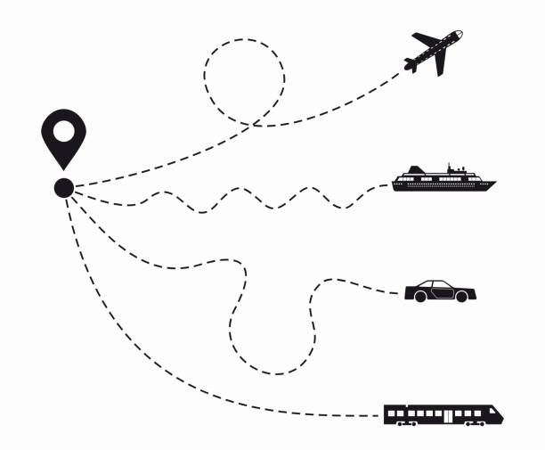 Set of simple travel icons. Vector illustration. Set of simple travel icons and elements. Vector illustration. airplane silhouette commercial airplane shipping stock illustrations