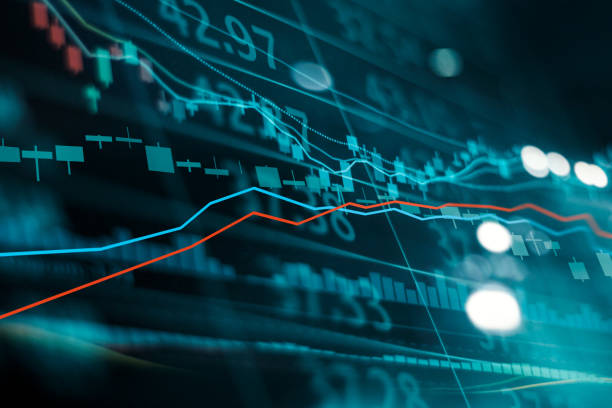 investissement financier bourse trading graphique. graphique bougie bâton graph. taux de change. point de haussier, baissier point. tendance sur fond abstrait de technologie - data chart business graph photos et images de collection