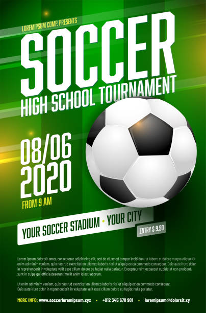 Soccer tournament poster template with ball and grass Soccer tournament poster template with  ball, grass and sample text in separate layer - vector illustration soccer drawings stock illustrations