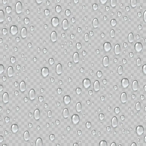 Vector illustration of 1812.m40.i110.n017.F.c06.370025654 Water drops seamless pattern. Rain droplets on window fogged glass. Fresh drop raindrops. Condensation watering isolated vector texture_00