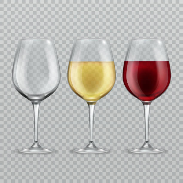 ilustrações, clipart, desenhos animados e ícones de copo de vinho. vazio com vermelho e branco vinho em transparant cálice vidro isolado ilustração vetorial - wine glass white wine wineglass