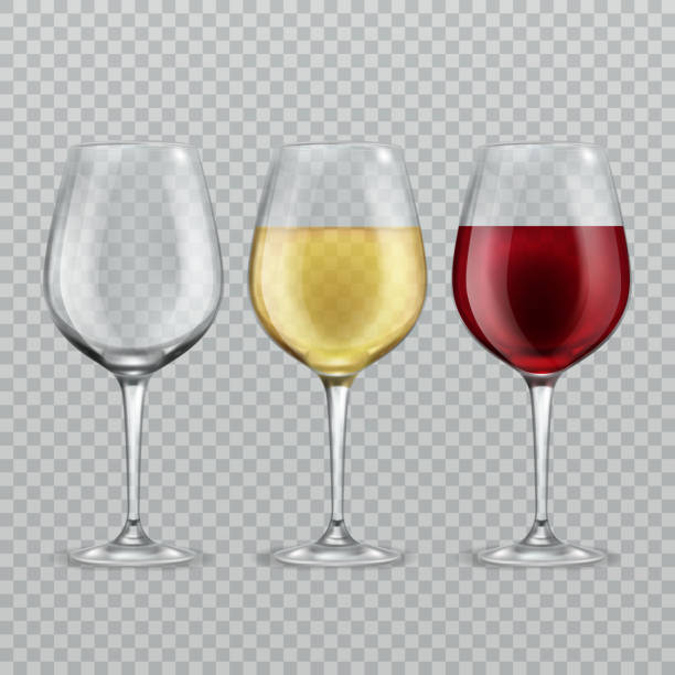 Wineglass. Empty with red and white wine in transparant wineglasses isolated glassware vector illustration Wineglass. Empty with red and white wine in transparant wineglasses isolated glassware vector set merlot grape stock illustrations