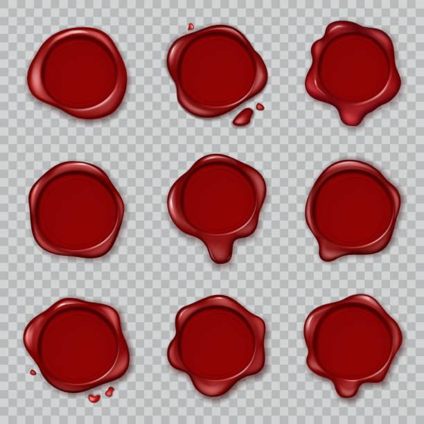 istock Wax seal. Original waxing rubber old vintage document envelope seals red approve stamps isolated vector 3d set 1127258414
