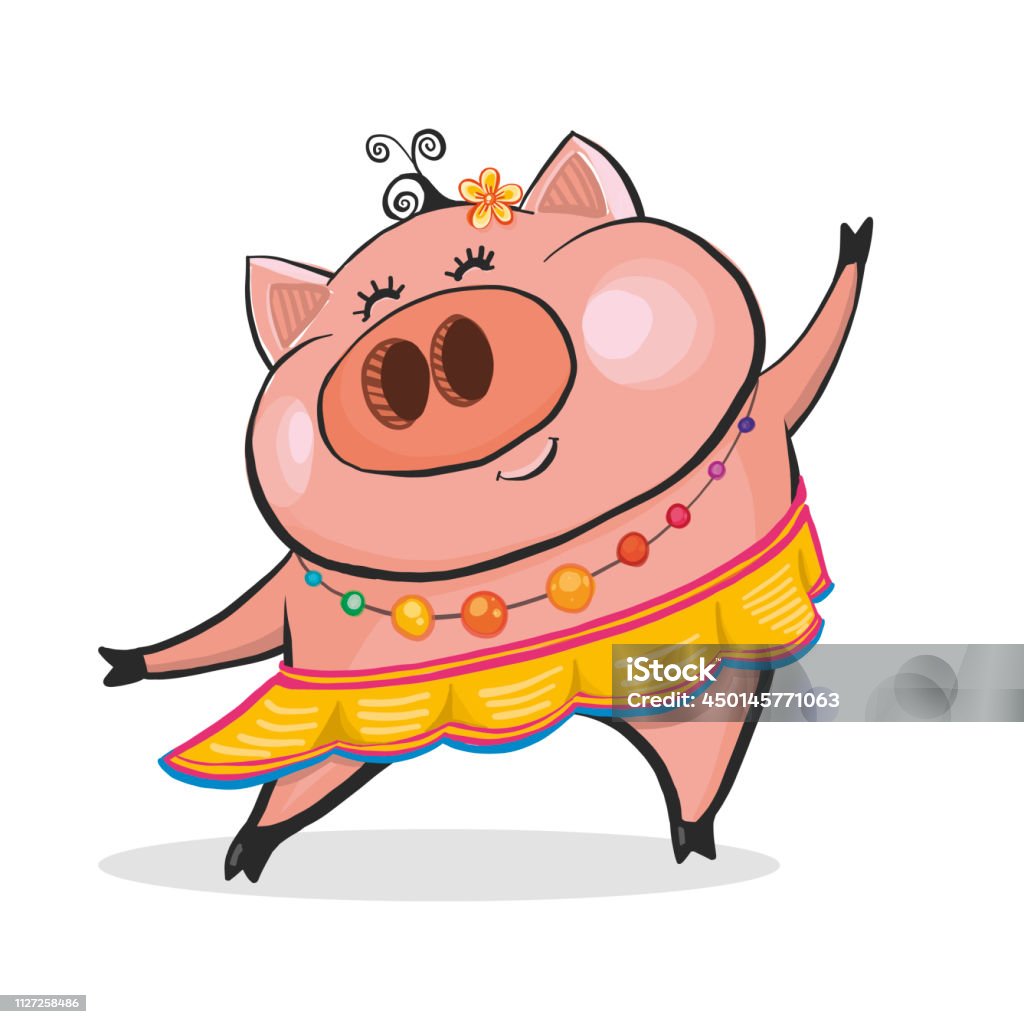 Сute Merry Pig Cartoon Character Chinese New Year The Year Of The Pig  Vector Illustration On White Stock Illustration - Download Image Now -  iStock