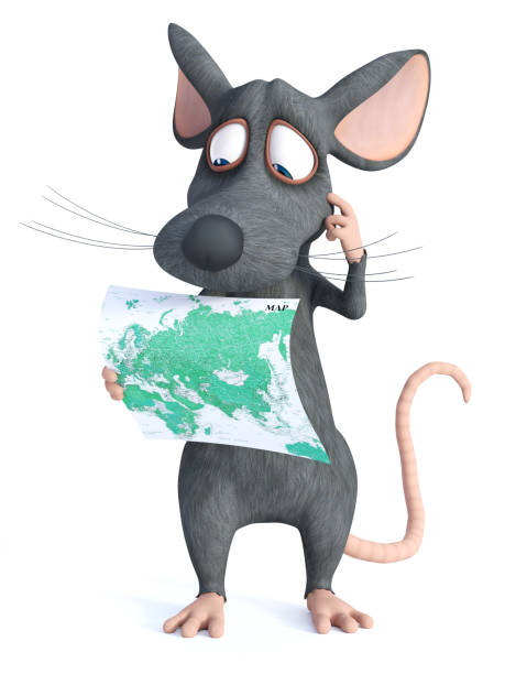 istock 3D rendering of a cartoon mouse holding a map. 1127258575
