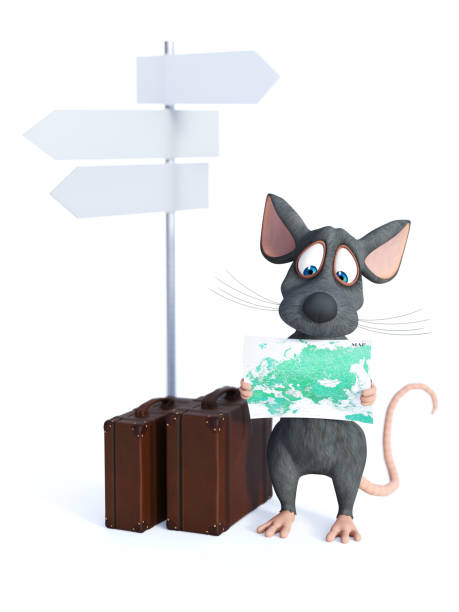istock 3D rendering of a cartoon mouse holding a map. 1127258577
