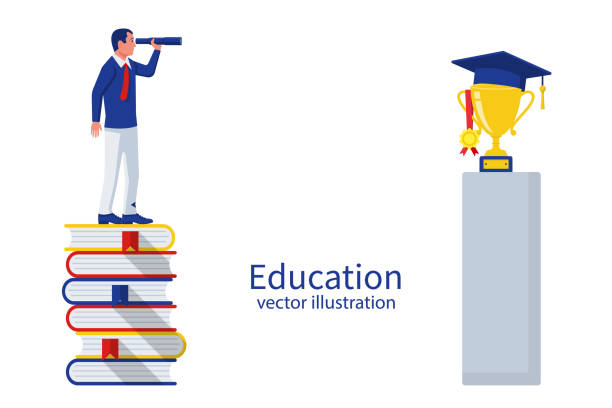 ilustrações, clipart, desenhos animados e ícones de conceito de educação. formatura de visão - success practicing book stack