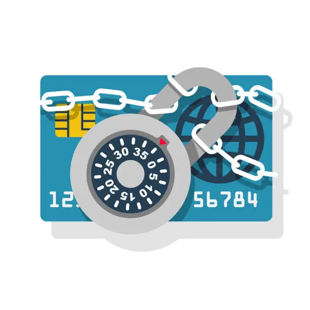 Vector illustration of Lock with chain on credit card