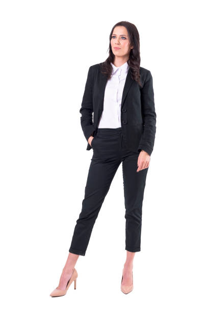 istock Successful confident business woman looking up interested during presentation 1127263044
