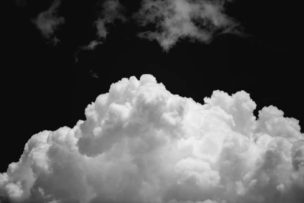 istock Sky and clouds isolated on black background, Closeup cumulus cloud black and white image, Nimbostratus on black sky 1127263987