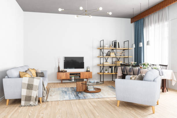 Modern Living Room, Smart Tv and Dining Room