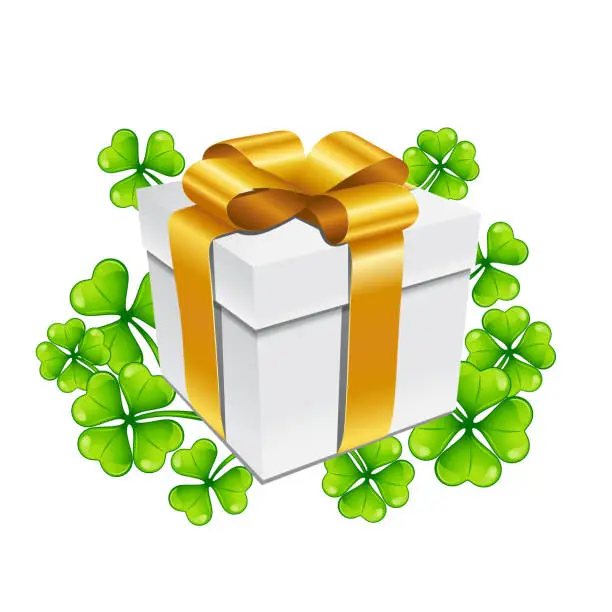 Vector illustration of Saint Patricks Day illustration. Gift box with clover.