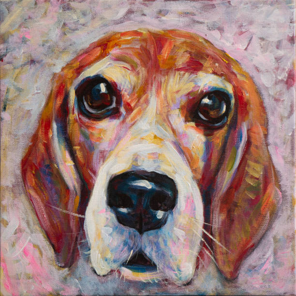 istock Acrylic painting of beagle dog head on canvas. 1127265855