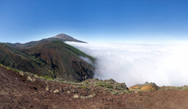 Cloud cover over the Orotava Valley in Tenerife Typical cloud cover hampers the view to the Orotava Valley from the high road in the national park of Tenerife with Teide observatory tenerife canary islands el teide national park stock pictures, royalty-free photos & images