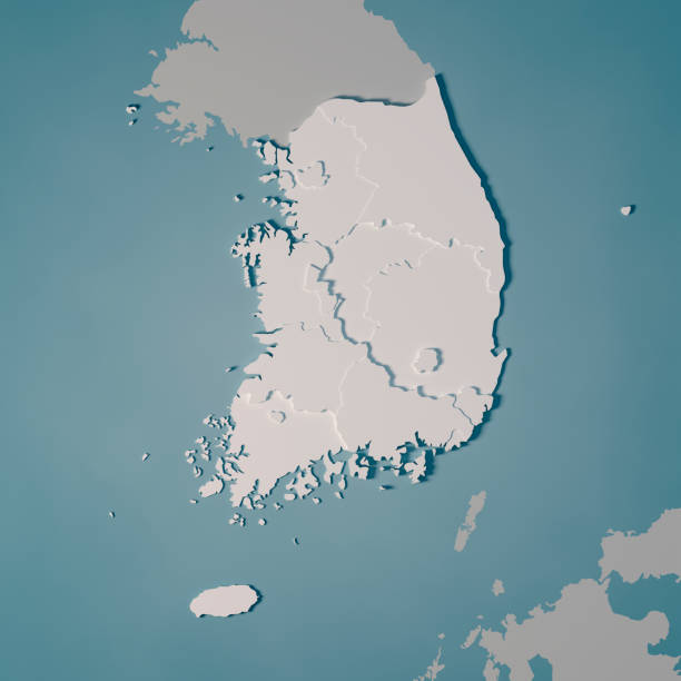 corée du sud pays divisions administratives de la carte 3d render - yellow sea photos et images de collection
