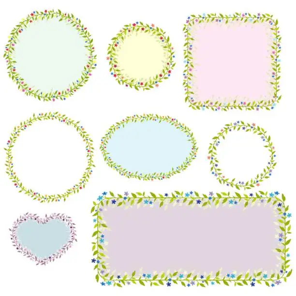 Vector illustration of Collection of eight floral frames. Vector images. Eps 10