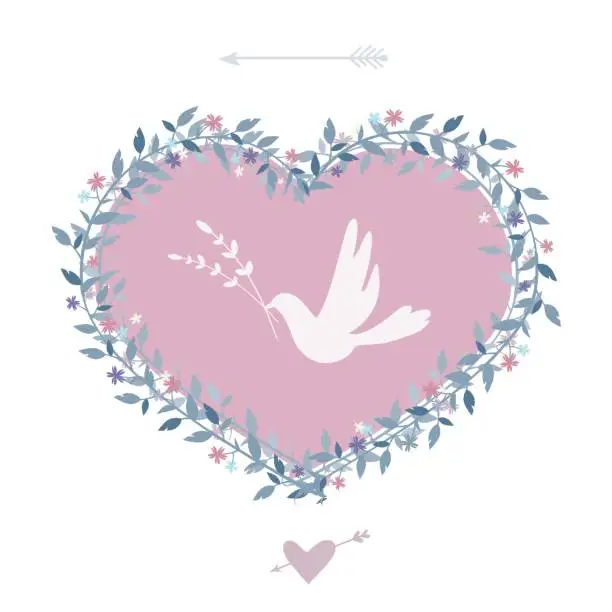 Vector illustration of Flower heart with bird. Vintage design elements. Vector. eps 10