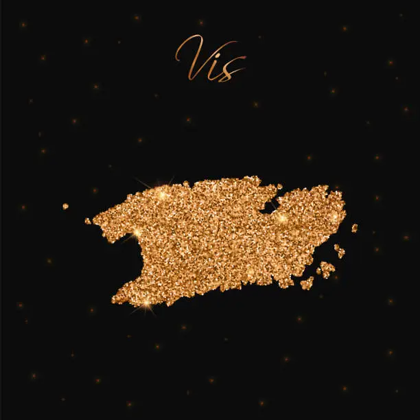 Vector illustration of Vis map filled with golden glitter.