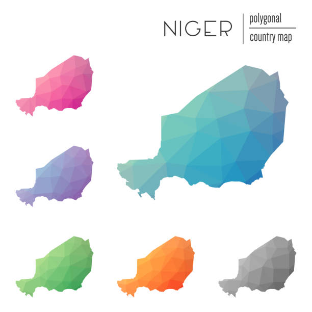 illustrazioni stock, clip art, cartoni animati e icone di tendenza di insieme di mappe vettoriali poligonali del niger. - niger delta