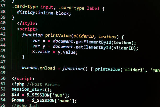 part of a javascript script on a php webpage. stock photo