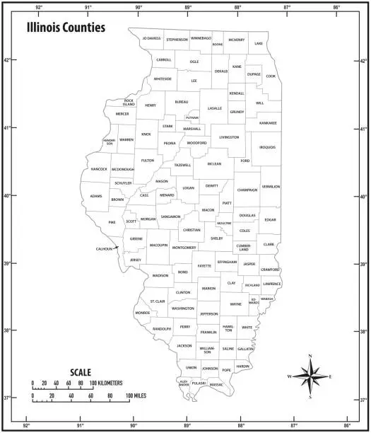 Vector illustration of Illinois state outline administrative and political vector map in black and white