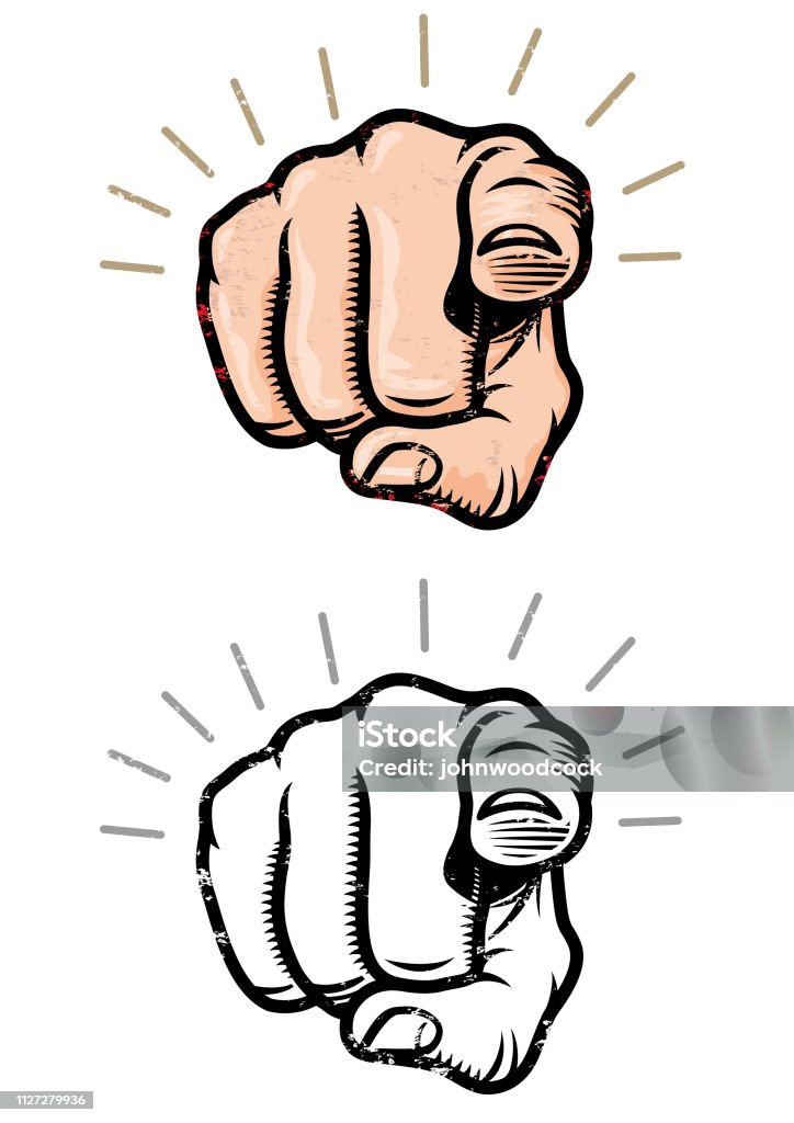 Grunge pointing finger illustration A pointing finger in colour and mono, with a grungy texture. Pointing stock vector