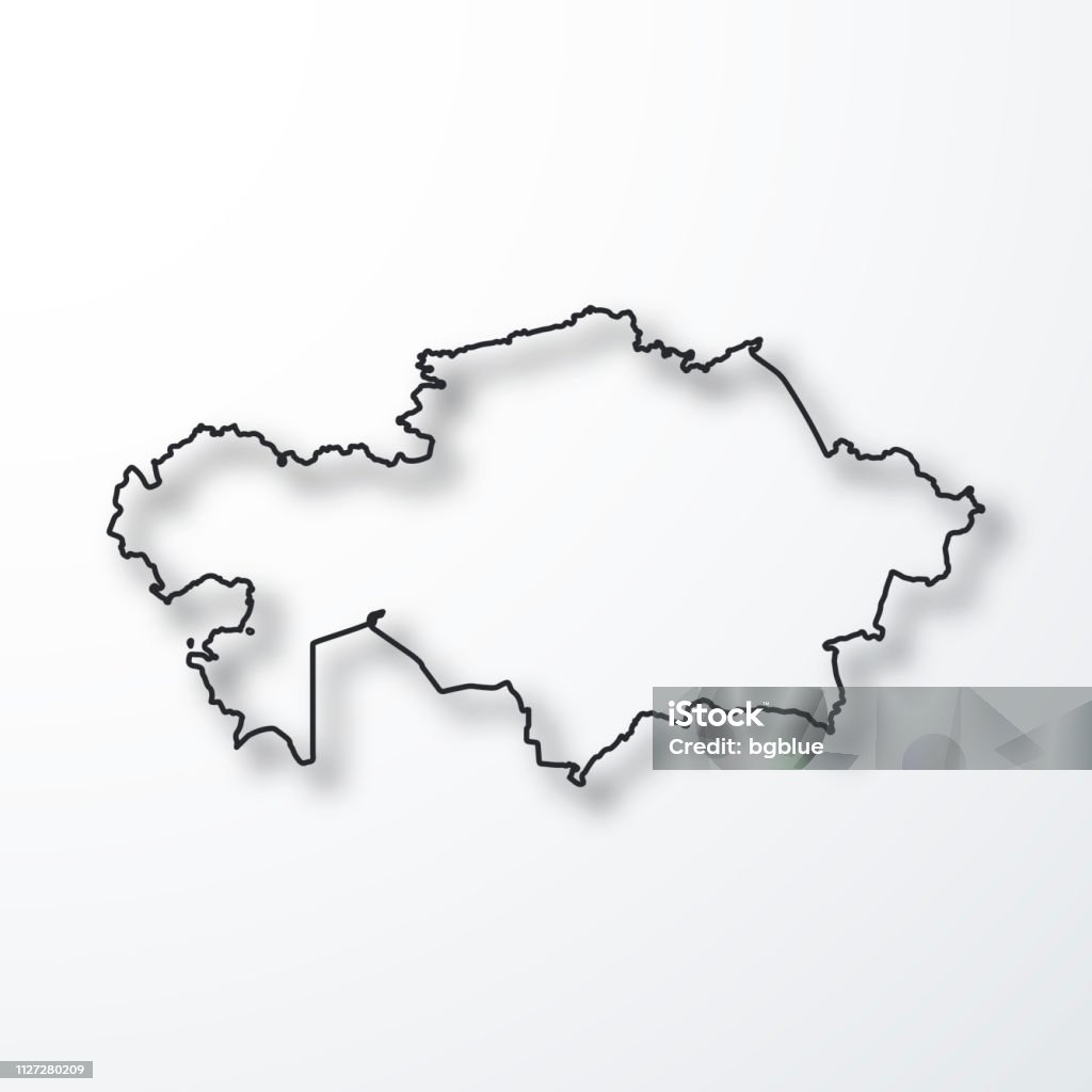 カザフスタン地図 - 白い背景のシャドウとアウトラインを黒 - アイコンのロイヤリティフリーベクトルアート
