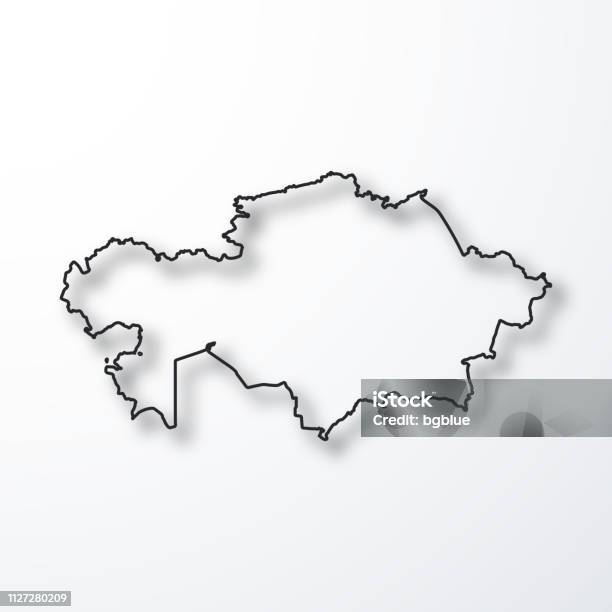 カザフスタン地図 白い背景のシャドウとアウトラインを黒 - アイコンのベクターアート素材や画像を多数ご用意 - アイコン, アジア大陸, イラストレーション