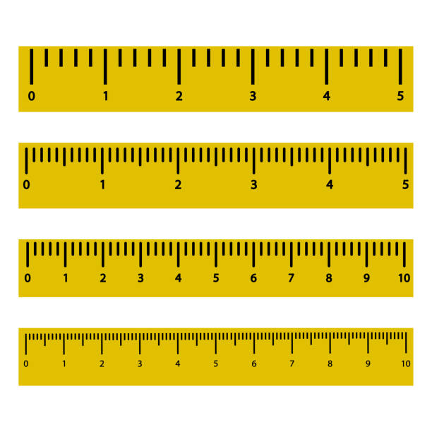 ilustrações de stock, clip art, desenhos animados e ícones de set of yellow rulers with black scale and numbers. vector illustration - inch centimeter length shape