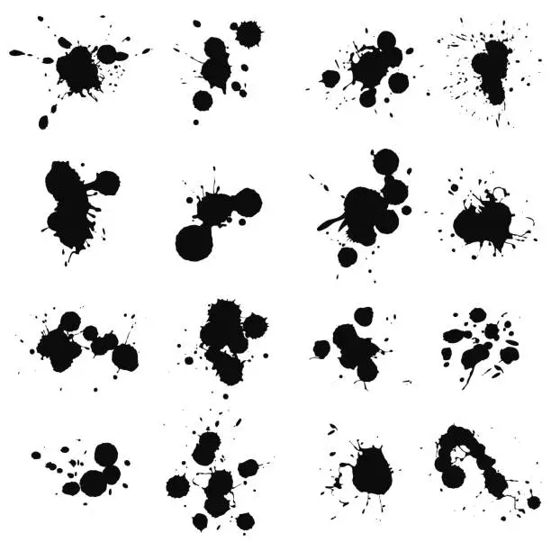 Vector illustration of Vector set of black ink blots.