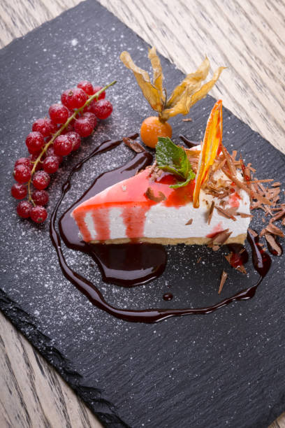 istock Slice of cheesecake served with red currant berries 1127284713