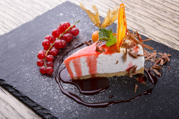 istock Slice of cheesecake served with red currant berries 1127284718
