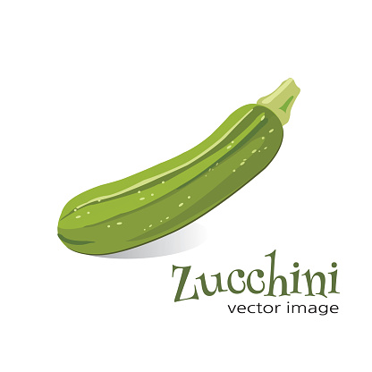 Image of a zucchini with the word “Zucchini” isolated in white.