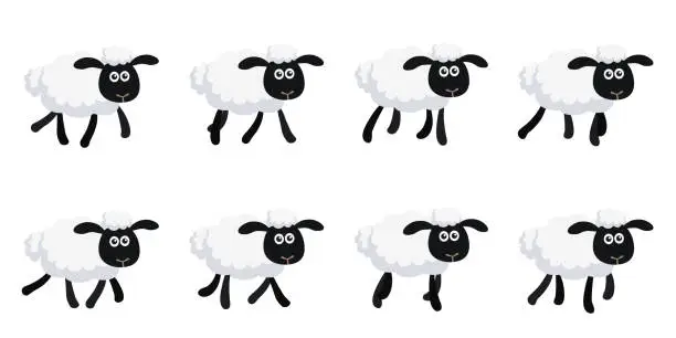 Vector illustration of Cartoon trotting sheep animation sprite sheet isolated on white background