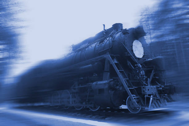 retro old locomotive at night. vintage train