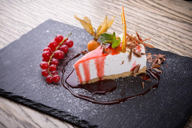 istock Slice of cheesecake served with red currant berries 1127289755