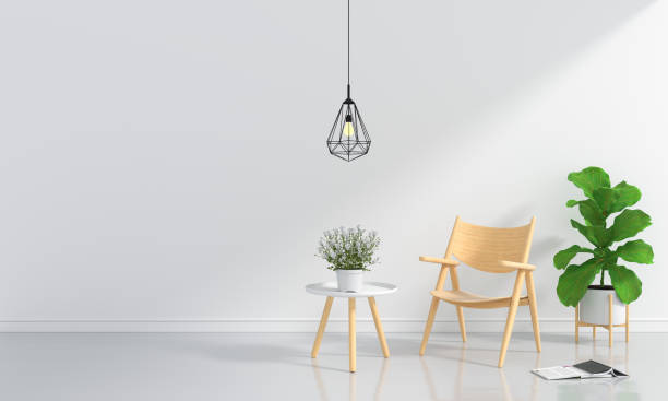 istock Wood chair and table in white room, 3D rendering 1127290966