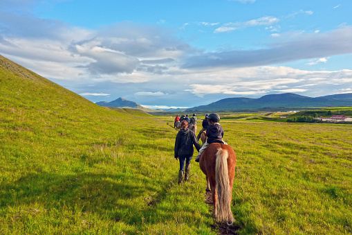 Iceland. Horse riding with Icelandic horses in Northern Iceland