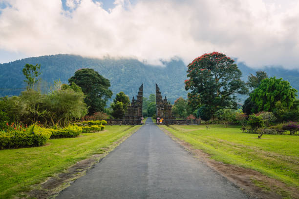 istock Landscape with tradition Balinese gate and mountains in Bali 1127297069
