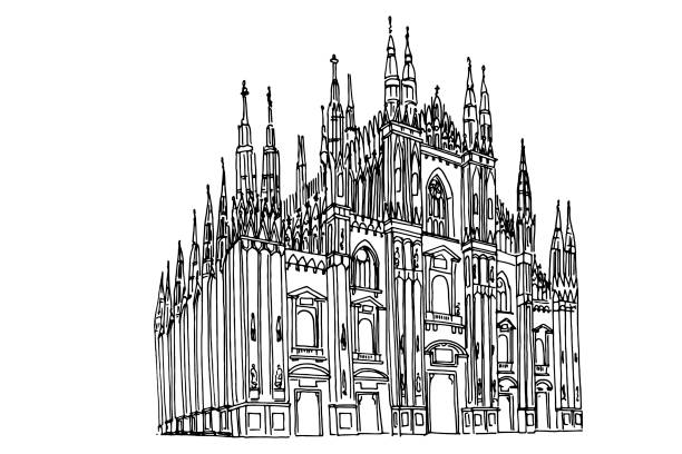 ilustrações de stock, clip art, desenhos animados e ícones de duomo cathedral in milan. vector sketch. - cathedral architecture old church