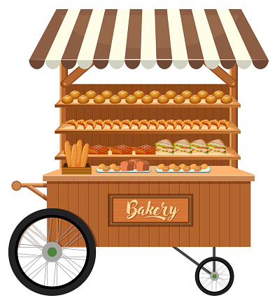 Isolated wooden bakery stall illustration