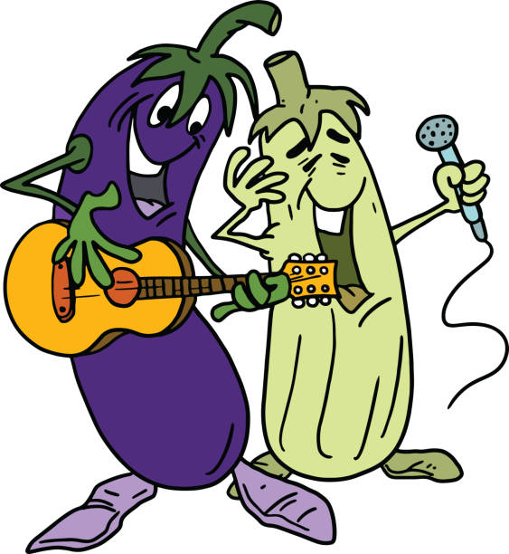 ilustrações de stock, clip art, desenhos animados e ícones de cartoon vegetables playing guitar and singing vector illustration - vector set clip art vegan food