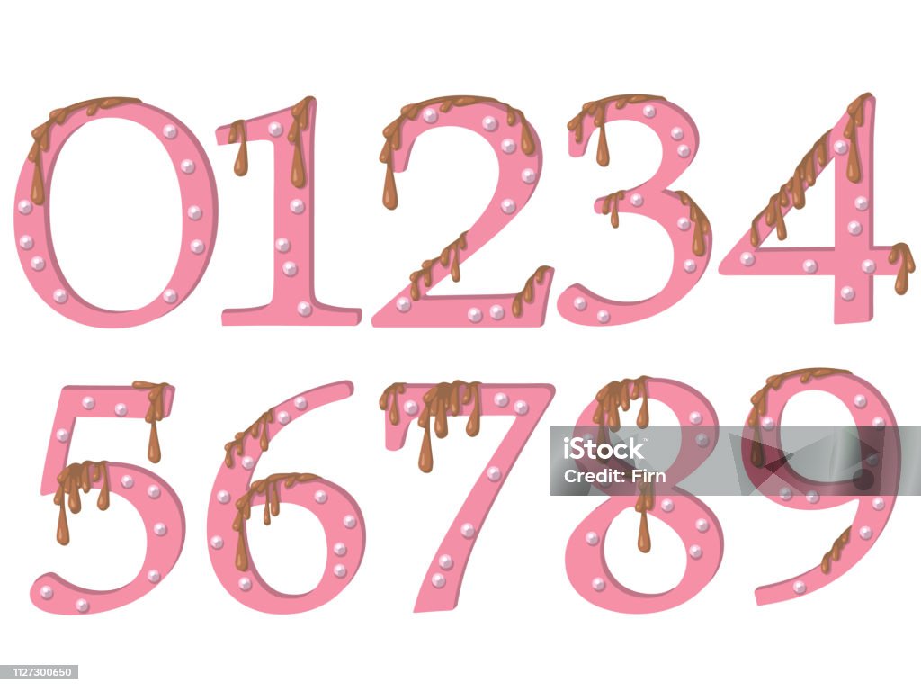 Candy Numbers Design Vector Illustration Pink Candy Numbers Set With Chocolate Sauce And ...