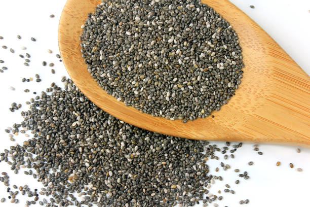 istock chia seeds in wooden spoon isolated on white background with top view 1127300747
