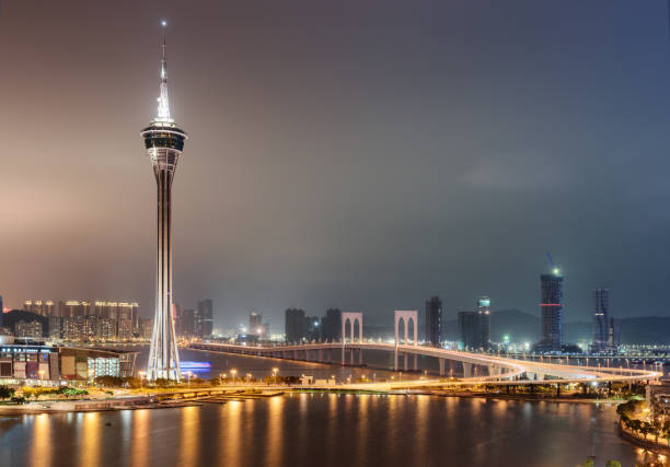 istock Beautiful night view of Macau Tower and Sai Van Bridge 1127302391